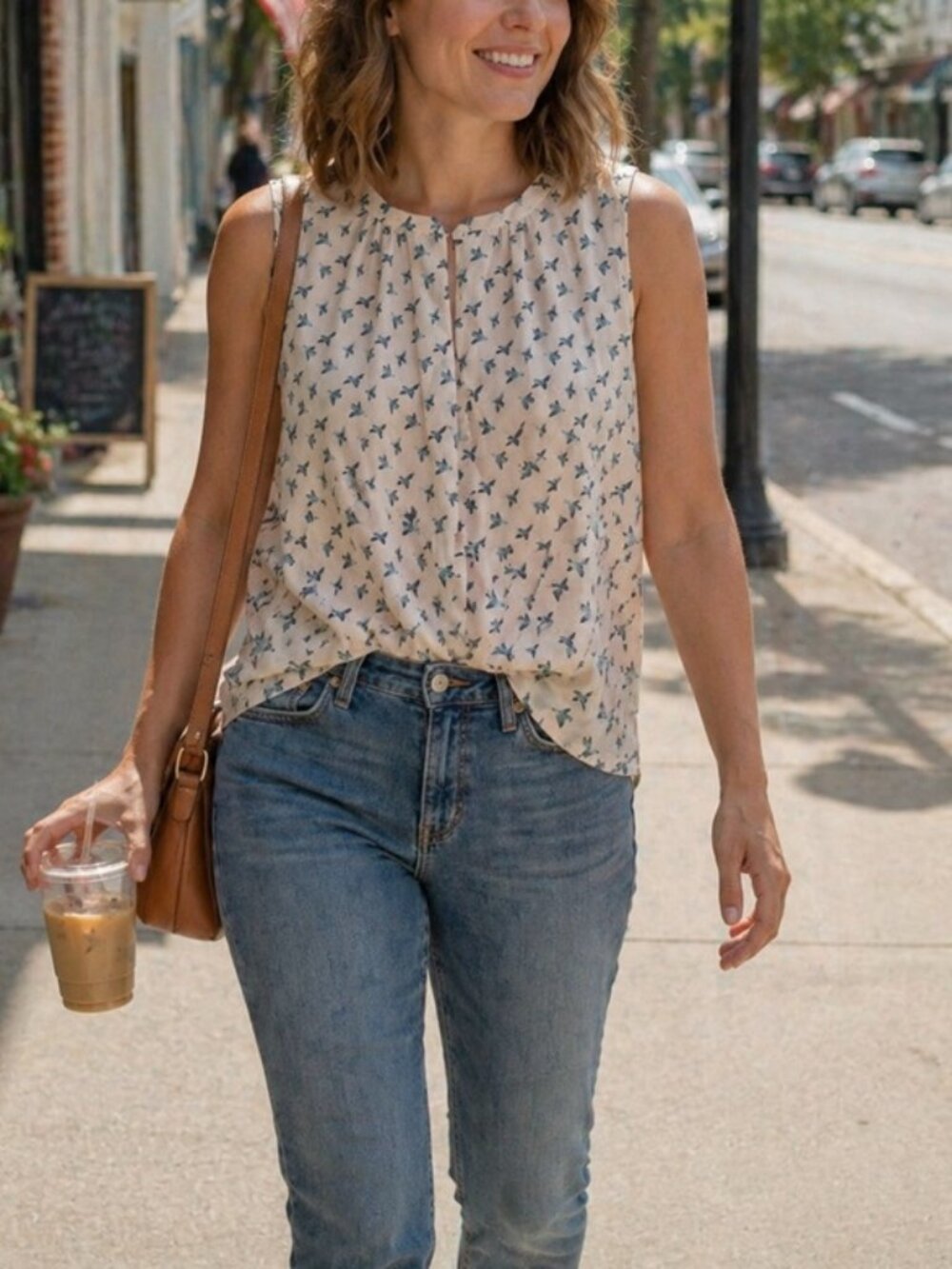 NWT Loft Multi Media Bird Print Blouse Size SP